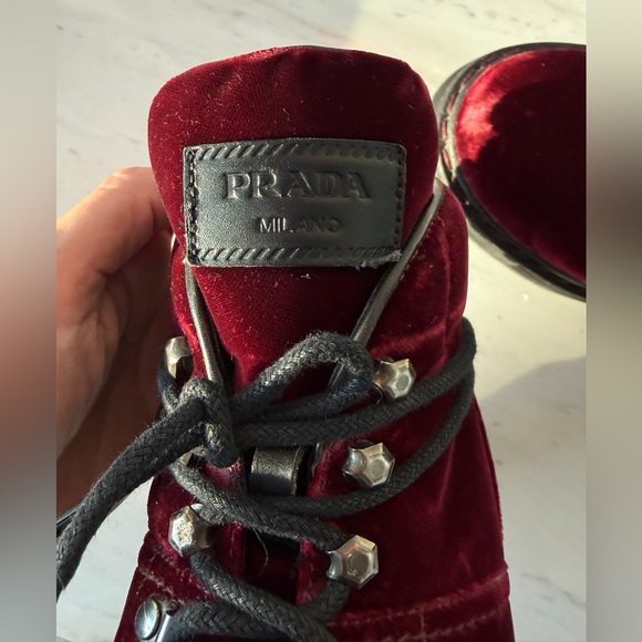 prada burgundy velvet hiker boots🥀 - Picture 10 of 13